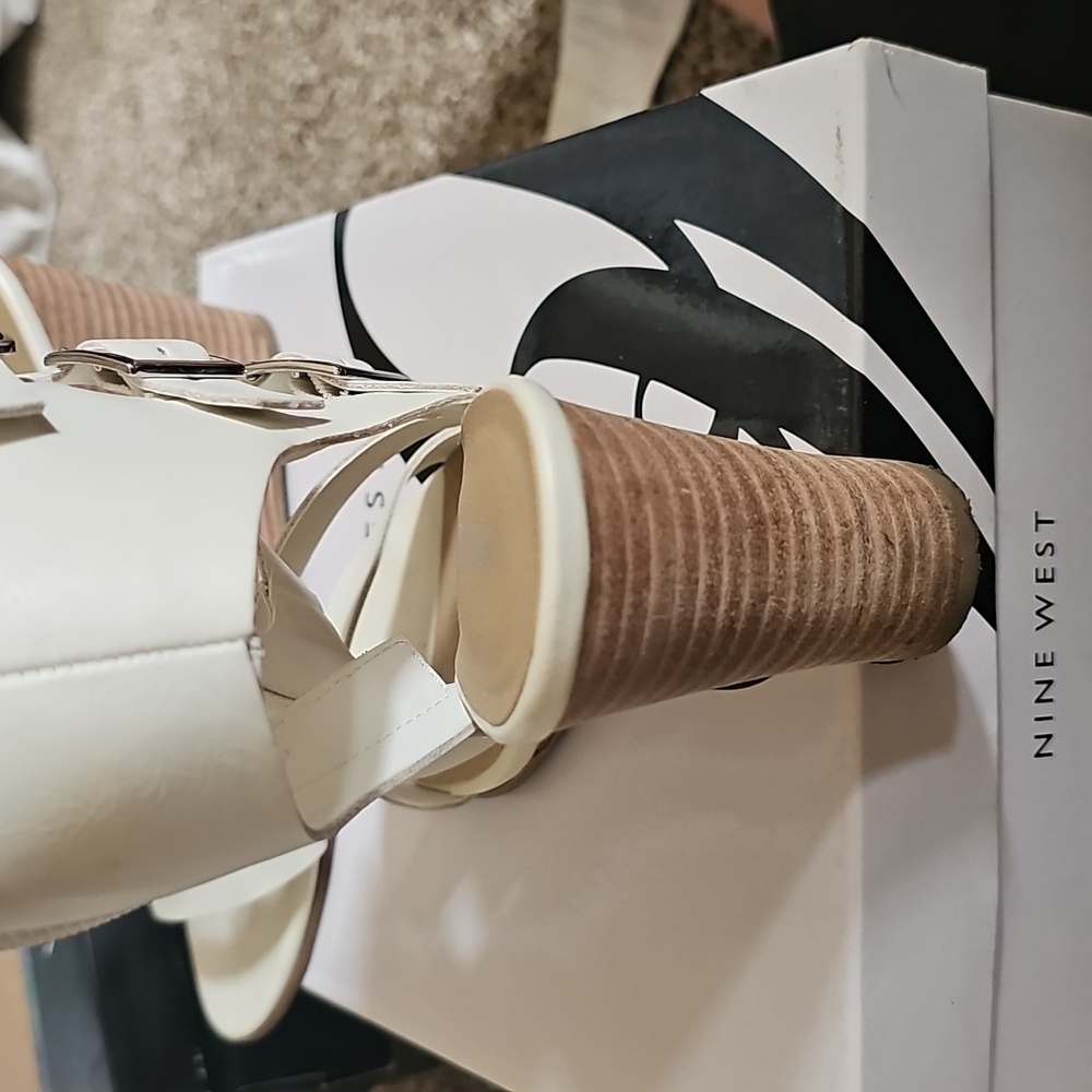 Nine West Women's White Strappy Leather  Wedge Sandals - Picture 3 of 7